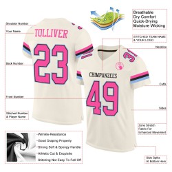 Custom Cream Pink Black-Light Blue Mesh Authentic Football Jersey Custom Cream Pink Black-Light Blue Mesh Authentic Football Jersey